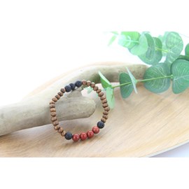 Bracelet perles bois jaspe pierre lave