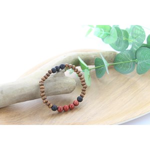 Bracelet perles bois jaspe pierre lave