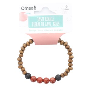 Bracelet perles bois jaspe pierre lave