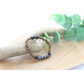 Bracelet perles bois hématite lave