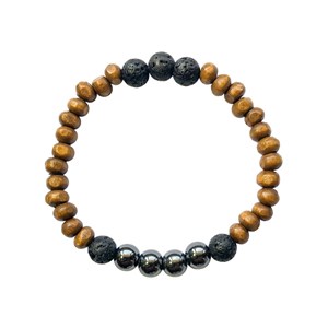 Bracelet perles bois hématite lave