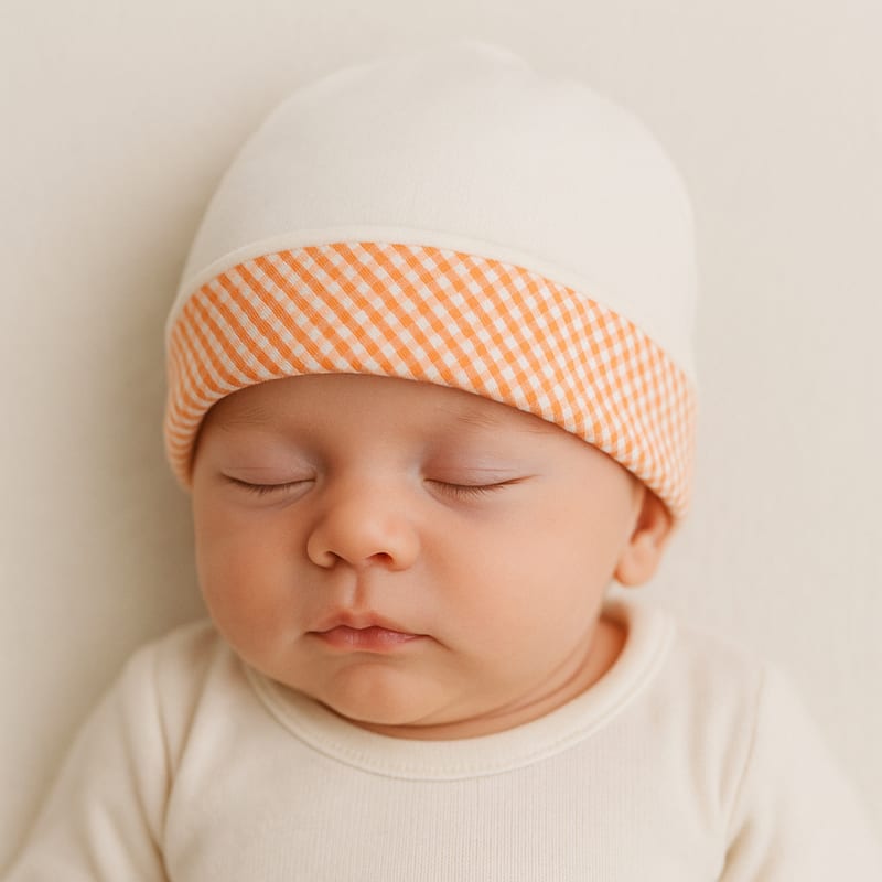 Bonnet de naissance en coton bio vichy (Papate) - Image 4