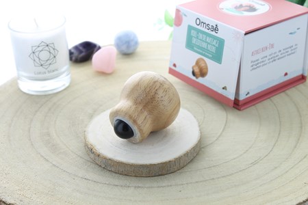 Roll-on massage obsidienne noire et bois