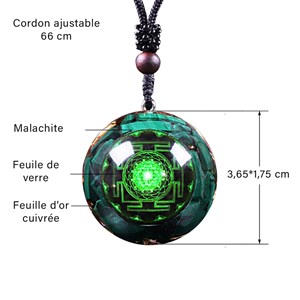 Collier pendentif orgone yoga malachite