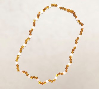 Collier ambre et quartz rose