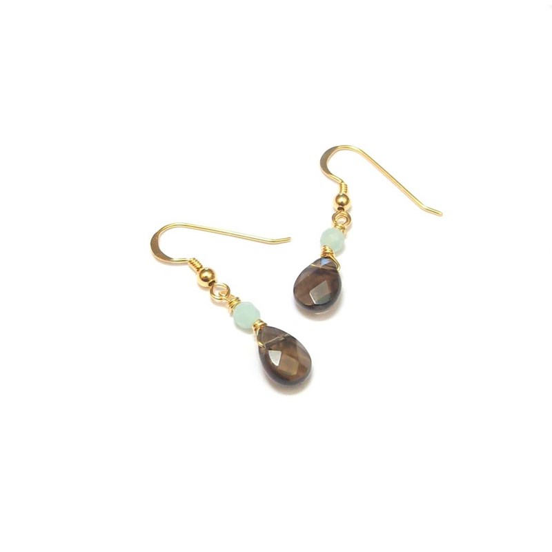 Andrea Chereau - Boucles d'oreilles quartz fumé et amazo