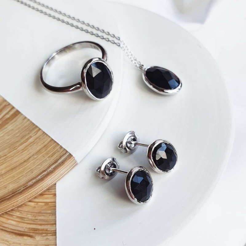 Boucle d'oreille onyx vert, argent