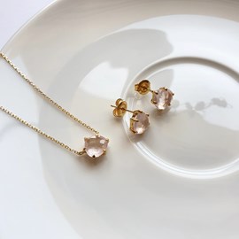 Boucle d'oreille cœur quartz rose
