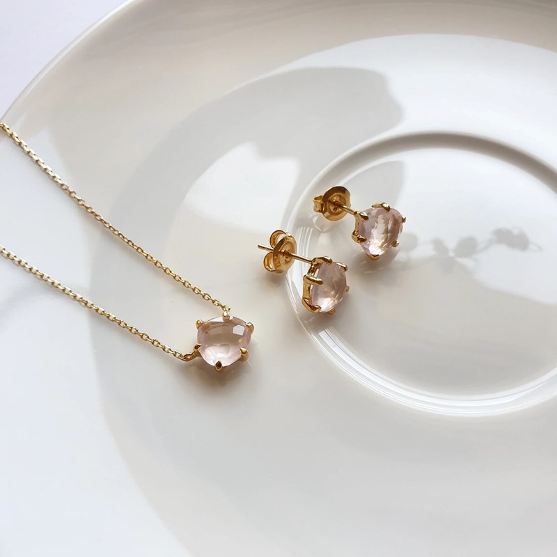 Boucle d'oreille cœur quartz rose