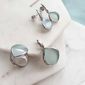 Boucle d'oreille agate aqua, argent