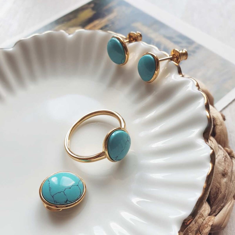 Boucle d'oreille turquoise, doré