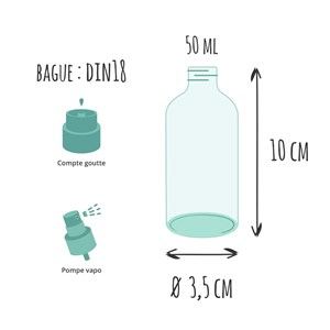 Flacon esterel en verre ambré - 2.5 ml à 50 ml bouchage - capsule compte goutt