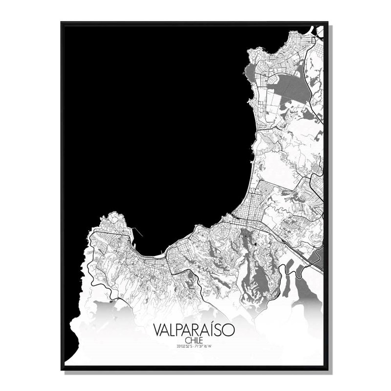 Mapospheres - Valparaiso carte ville city map n&b