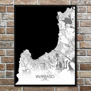 Valparaiso carte ville city map n&b