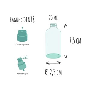 Flacon esterel en verre ambré - 2.5 ml à 50 ml bouchage - capsule compte goutt