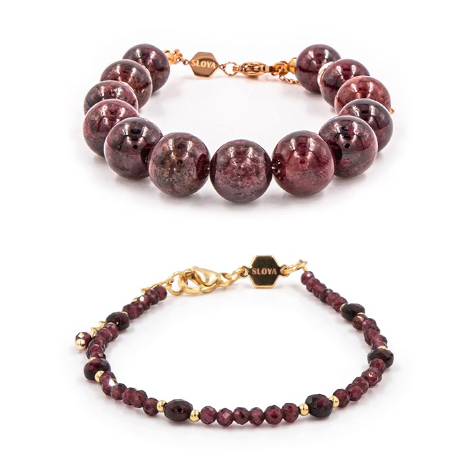 Bracelet En Or Jaune 333/8 Carats Avec Grenat Véritable - 19 Cm, Bijou Unisexe élégant