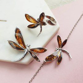 Bracelet libellule ambre, argent