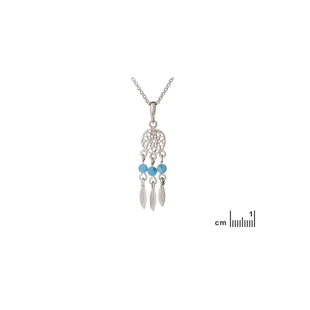 Collier En Argent Sterling 925 Avec Turquoise Naturelle - Chaine Rolo Style Jaseron - Fermoir à Pince - Bijou Vintage Occasion