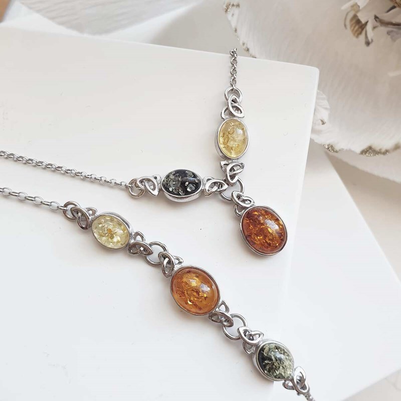 Collier ambre naturel, argent 925