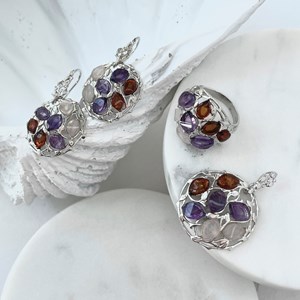 Pendentif rond multipierres, argent