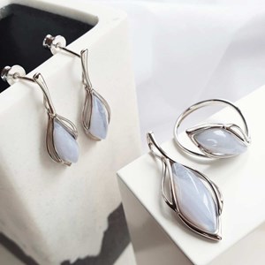 Pendentif agate blue lace, argent