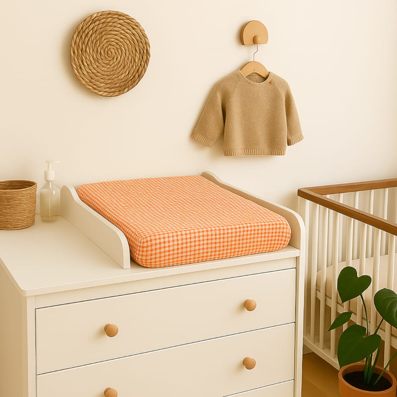 Housse de matelas à langer bio vichy (Papate) - Image 1