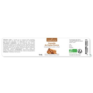 Cannelle de ceylan écorce - huile essentielle bio - 5ml garantie chromacert® - c