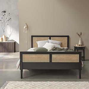 Lit en acajou massif et cannage 160 cm avec sommier