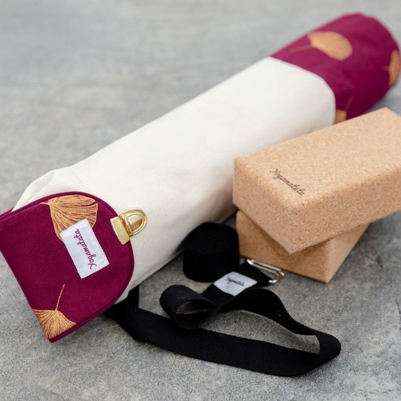 Sangle de yoga coton Bio boucle rectangulaire Bordeaux - Accessoires de yoga