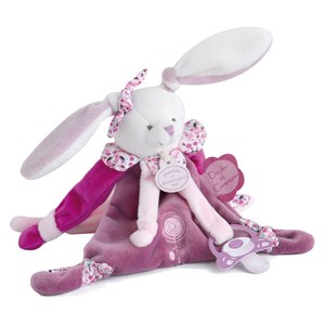 Doudou attache-sucette cerise le lapin