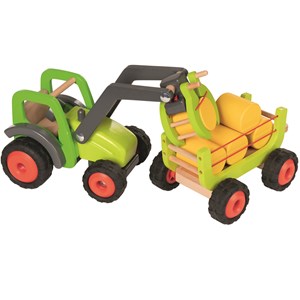 Tracteur avec remorque à foin