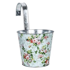 Cache pot zinc à suspendre motif roses