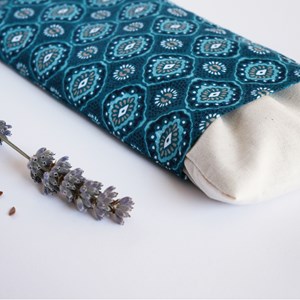 Coussin yeux lin lavande - bleu ethnique