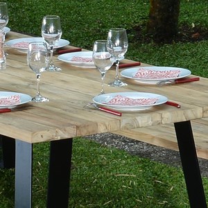 Table métal teck recyclé 300x110 orsay