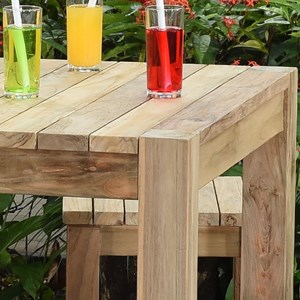 Table haute teck recyclé 120 cm toscagne