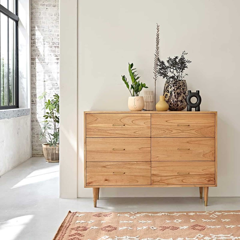 Berah Getah - Commode en bois de mindy 6 tiroirs