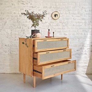 Commode en bois de mindi et cannage