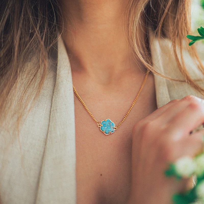 Collier hexalia en pierres turquoise