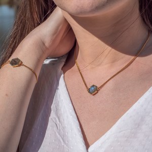 Collier hexalia en pierres labradorite