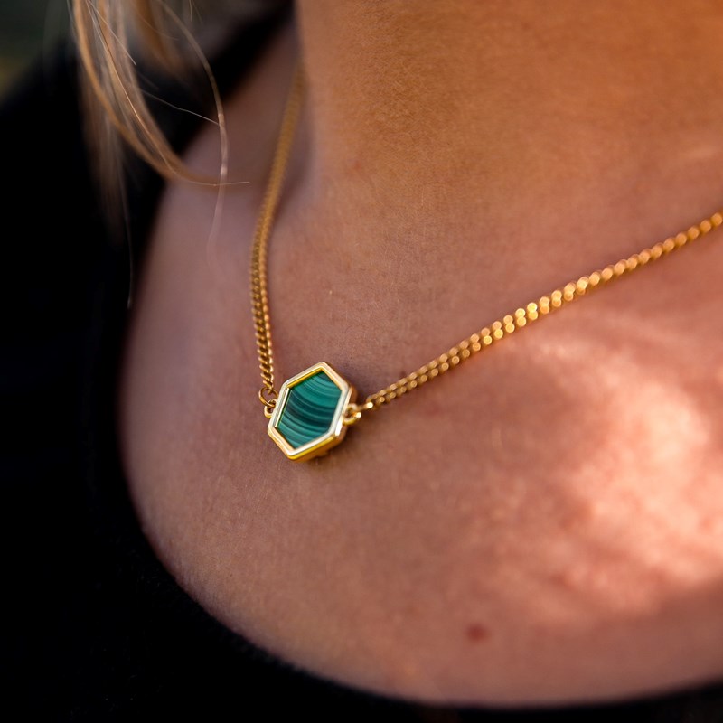 Collier hexalia en pierres malachite