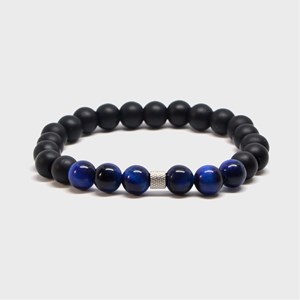 Bracelet noir avec oeil de tigre bleu
