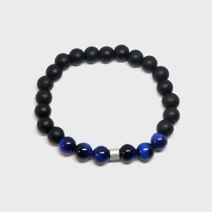 Bracelet noir avec oeil de tigre bleu