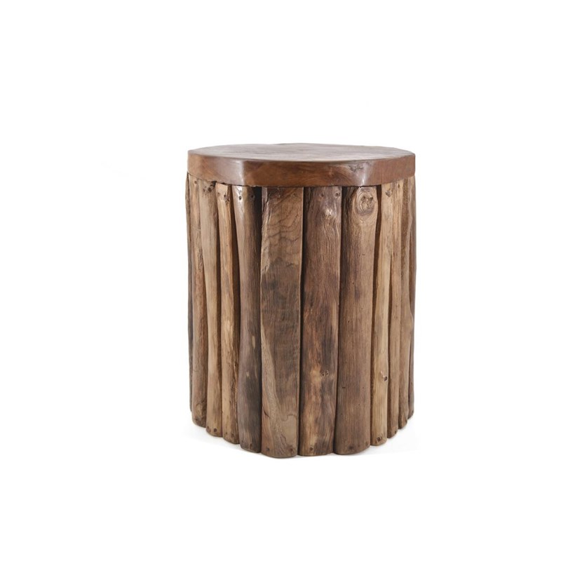 Décoration d'autrefois - Tabouret rond bois marron - décoration