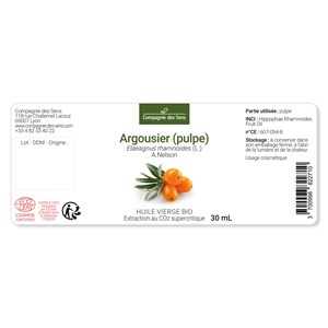 Argousier (pulpe) - huile végétale vierge bio - 30ml - flacon en verre