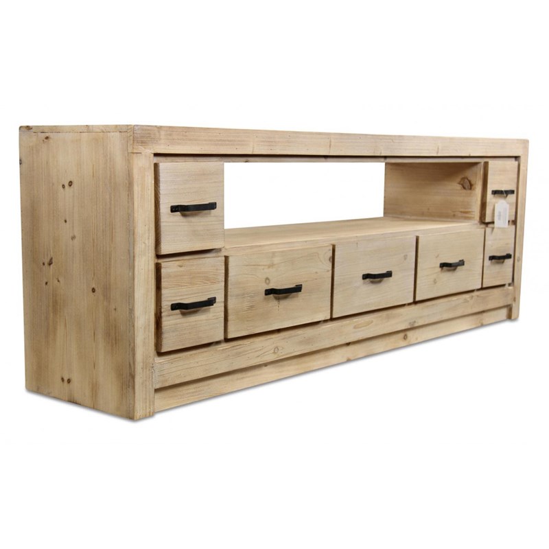Décoration d'autrefois - Meuble tv 7 tiroirs bois naturel 184x40x