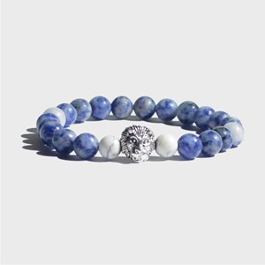 Bracelet en jaspe bleu et tête de lion