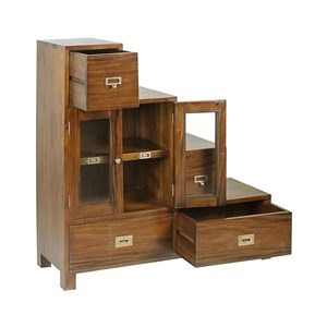 Meuble escalier 4 tiroirs bronze bois