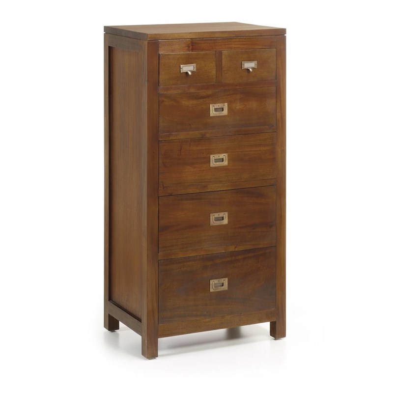 Décoration d'autrefois - Chiffonnier 6 tiroirs bois bronze marron