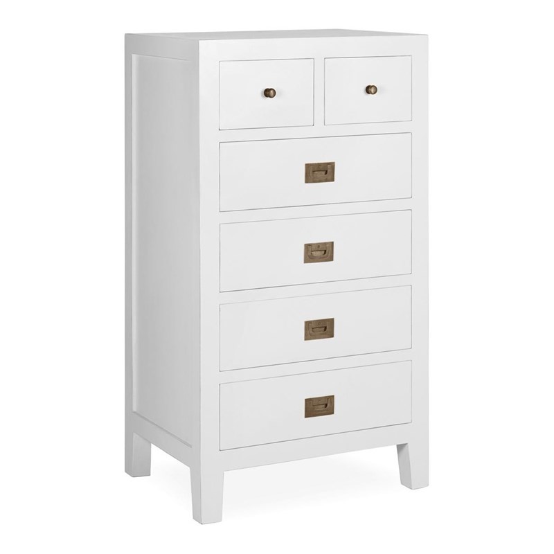 Décoration d'autrefois - Chiffonnier 6 tiroirs bois bronze blanc