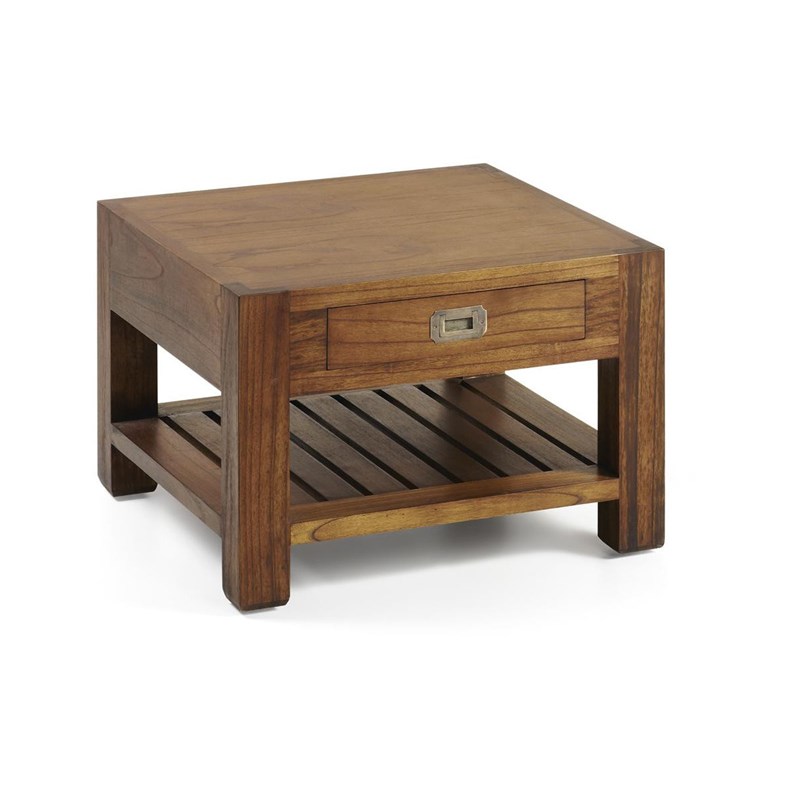 Table basse 1 tiroir bronze bois marron